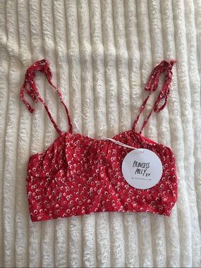 Princess Polly Red Floral Tie-Strap Crop Top